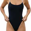Women's Sexy One Piece Bathing Suit Swimsuit High Cut Leg Cheeky Coverage, Adjustable Thin Strap (Black, S)