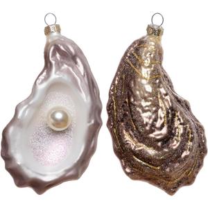 Hand Blown Glass Oyster Ornament for Christmas Tree