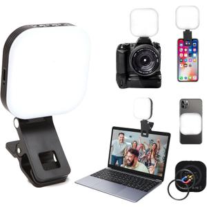 2 x Portable Magnetic Selfie Light Video Conference Lighting with Clip & Camera Adapter 1000mAh Battery 3 Light Modes for Phone Tablets Laptops Cameras Makeup Video Conferencing Live Streaming