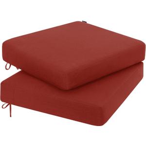 Favoyard Outdoor Chair Cushion 16 x 17 x 3 Inch Rainproof & 3-Year Fade Resistant Patio Furniture Cushions with Removable Cover and Adjustable Ties for Garden Sofa Couch Pads Set of 2, Red