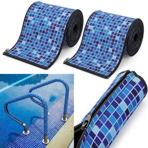 Geelin 2 Pcs Pool Handrail Covers 5.9 ft Neoprene Zippered Handrail Cover Slip Resistant Printed Rail Grip Covers for Swimming Pool Handrailing(Blue Mosaic Tiles Style)