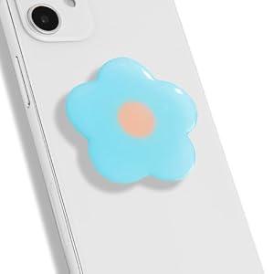 OnTheGrip Cute Solid Color Daisy Flower Design Collapsible Mobile Phone Grip Stand Holder for Smartphone Tablet Cell Phone Accessory (Blue)