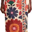 Womens Summer Wrap Midi Skirt Adjustable Ties High Waist A Line Casual Beach Boho Skirts Long Flared Floral Skirts(Red,S)