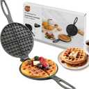 7 Inch Round Cast Iron Waffle Iron Plant Oil Care Two Piece Hinged Non Electric Waffle Maker for Indoor and Outdoor Picnics