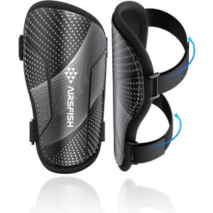 Shin Guards Soccer Kids Youth, CE Certified Airsfish Shin Guard Protection Gear for 2-18 Years Old Boys Girls Teenagers High Impact Resistant Breathable Comfortable 1 Pair 4 Sizes (Medium, Black)