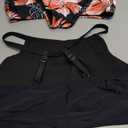 Herseas Women's Black Bikini Sets High Waisted Two Pieces Popular Swimsuits High Round Neck Crop Padded Top Modest Tropical Leaf Print Bottom Bathing Suits Beach Vacation Clothes Small