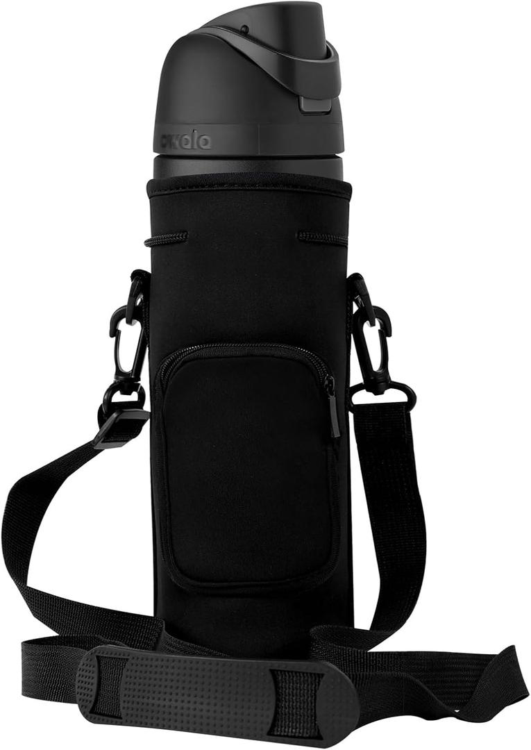 Neoprene Carrier Water Bottle Insulation Sleeve,Waterproof, Anti-Slip, Anti-Scratch Pouch with Shoulder Strap, fit for Owala Insulated Stainless Steel Water Bottle (Black, For 32 oz)