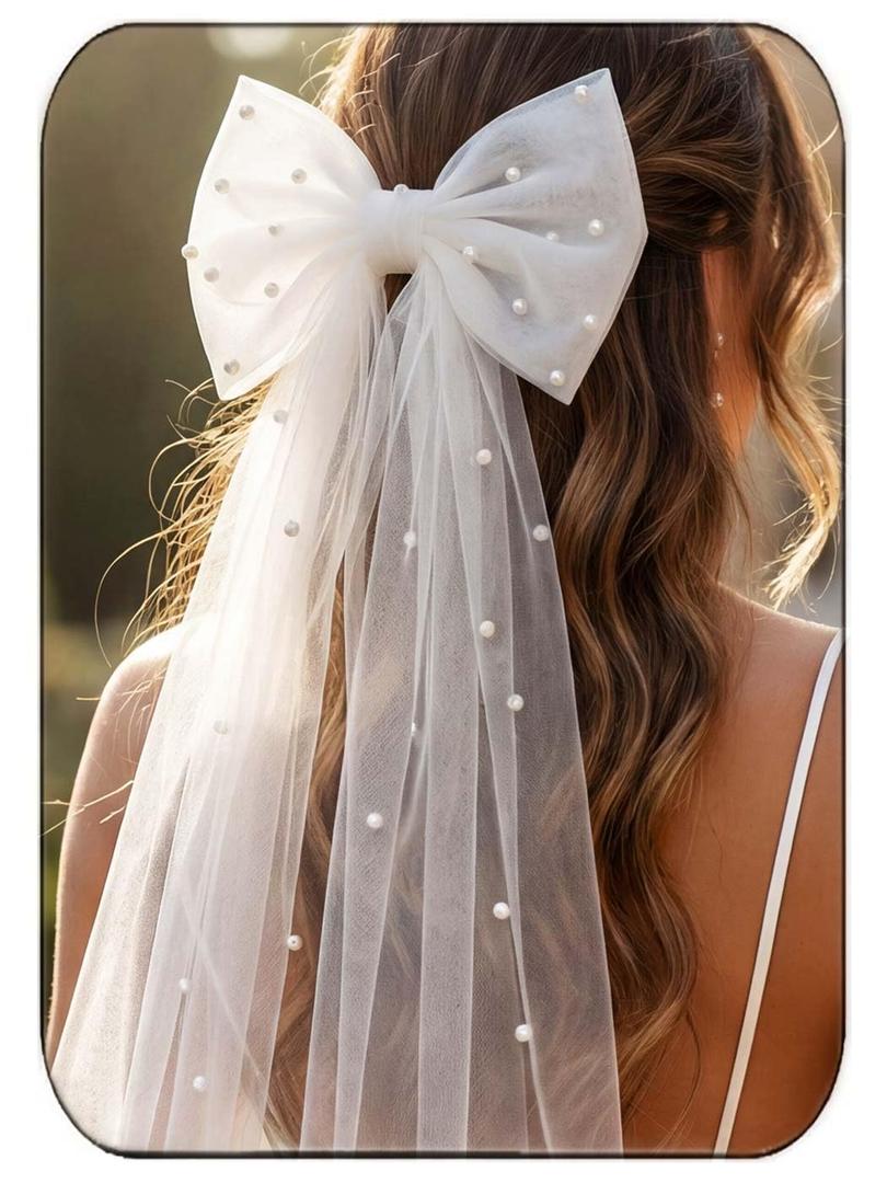 JONKY Bow Veil Bridal Veils Bachelorette Party Hair Clips for Women (Style1)
