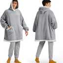 Bedsure Blanket Hoodie, Wearable Blanket Hoodie as Gifts for Mom, Birthday Gifts for Women Kids Teens Sherpa Sweatshirt, Grey, Oversize