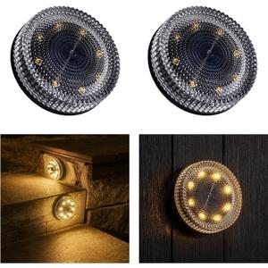 Glass Solar Step Lights with Bubble Style, Modular-Design Waterproof Outdoor Fence Lights for Stairs Step Yard Patio Garden Wall Pathway, Decorative Patio Table Lighting, Warm White (2 Pack)