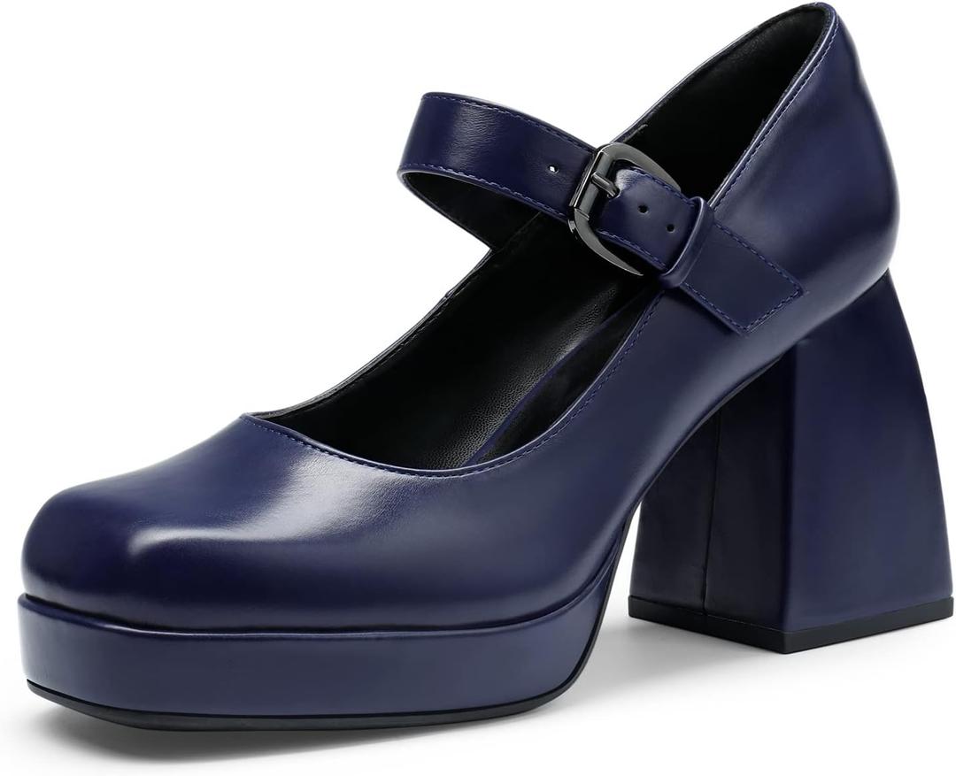 DREAM PAIRS Women's High Chunky Platform Closed Toe Mary Jane Block Heels Square Toe Strappy Dress Wedding Party Pumps Shoes (7.5)