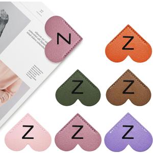 6 x Leather Heart Bookmarks,6 Pcs Personalized Heart Shaped Book Marks with Initial,Bookmarks for Women,Book Lovers,Teachers,Students(Z)