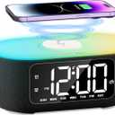 JALL Fabric Alarm Clock for Bedroom, with Big Led Screen Display, Bluetooth Stereo Sound Speaker, FM Radio, Fast Wireless Charging, USB Charging Port, Nightlight, White Noise, Ideal for Gift, Black