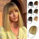 NAYOO Bangs Hair Clip -Ash Blonde Fake Bangs 100% Real Human Hair Extensions Wispy Bangs for Women Fringe with Temples Hairpieces Curved Bangs for Daily Wear
