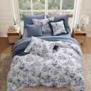 BLOOMHAVEN Queen Comforter Set -7 Pieces Floral Blue Comforter Set for All Seasons, Bed in a Bag Queen with Botanical Flowers Comforter, Sheets, Pillowcases & Shams