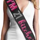 Pack of 4, 
21st Birthday Sash Black - Hot Pink Sparkle with Crystal Rhinestones "I'm 21 Bitches!" Premium Satin Sash - Black Sash(Im21Btch HP) BLK