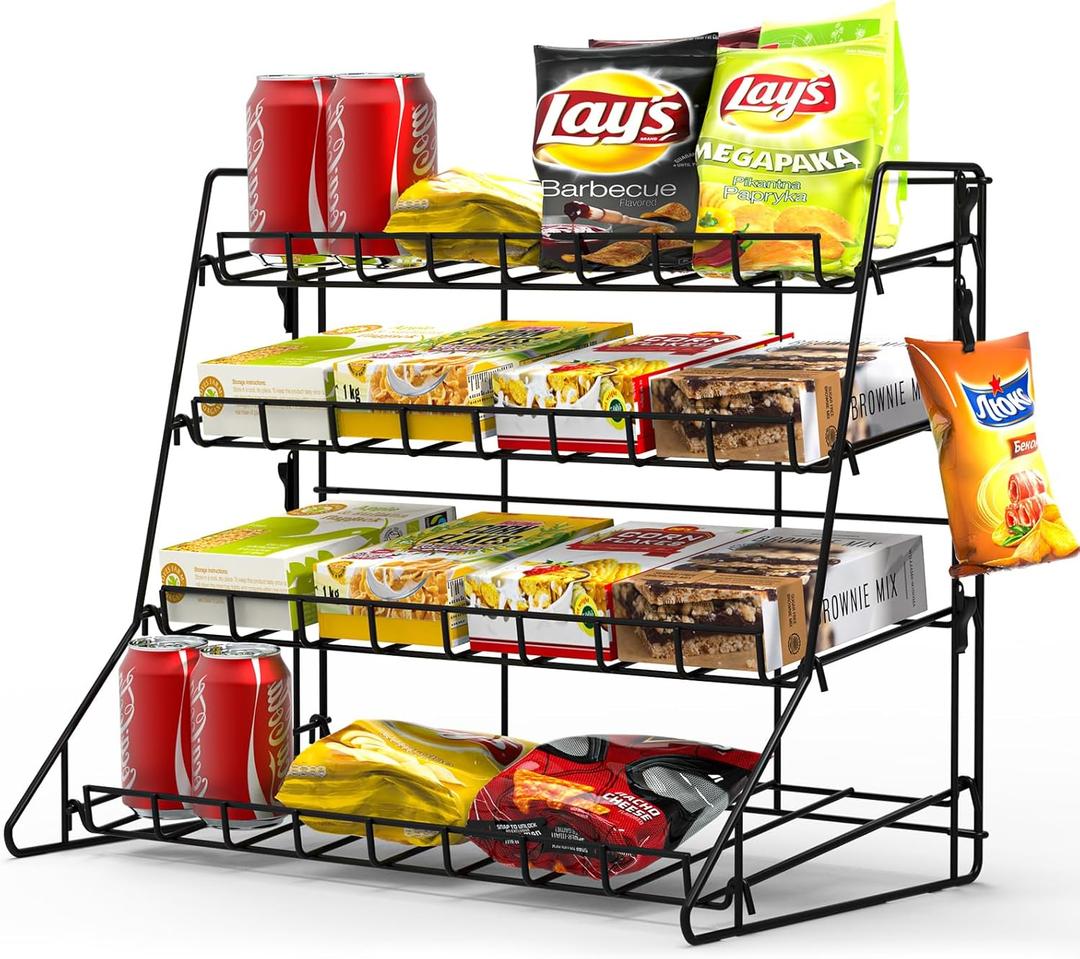 Black Metal Retail Display Rack - Countertop Snack Organizer Shelf, Merchandise Display Stand for Retail Store Supplies, Home Theatre Concession Stand