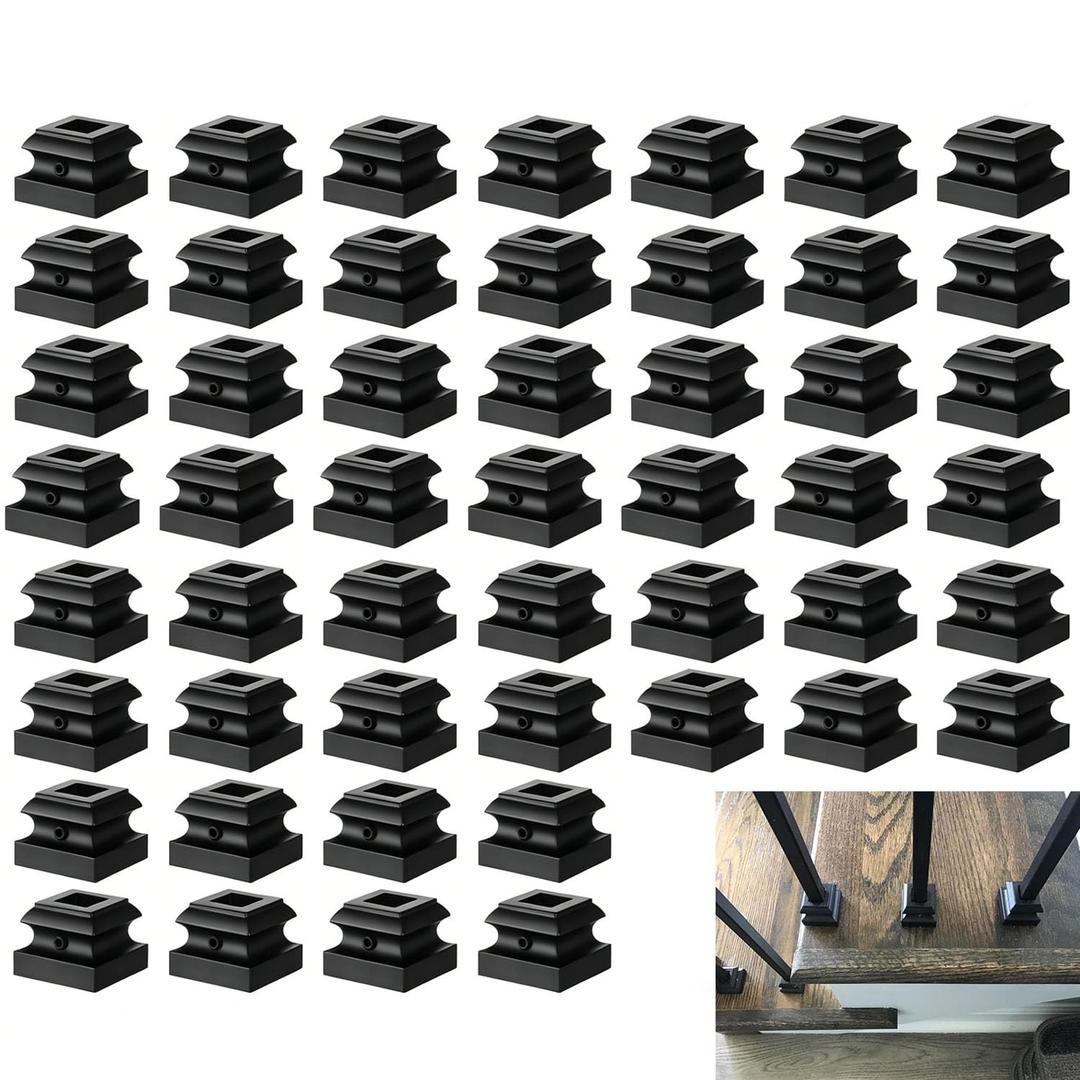 50 Pcs Baluster Shoes Stair Flat Shoe with Screw and Wrench, Suitable 1/2" Square Iron Balusters Basket Twist Knuckle Staircase Balusters Metal Spindle Railing