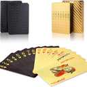 2 Pack Playing Cards - Black Gold Waterproof Plastic Playing Cards, Standard Index Poker Cards,Deck of Poker Cards for Party,Family