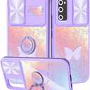 for Samsung Galaxy S20 Fe 5G Phone Case with Slide Camera Cover, Butterflies Cases for Galaxy S20 Fe with Ring Holder, Butterfly Stylish Aesthetic Designer Slim Protective Cover for S20 Fe