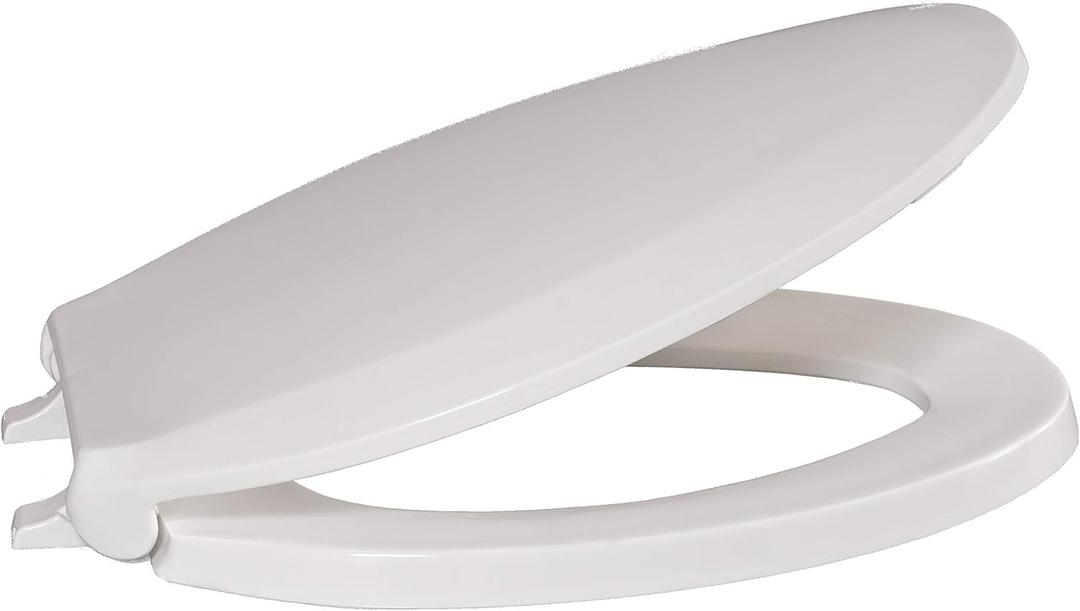 Centoco Elongated Toilet Seat, Closed Front with Cover, Light Duty Commercial or Residential, Plastic Hinge and Seat, Made in the USA, 800TM-001, White