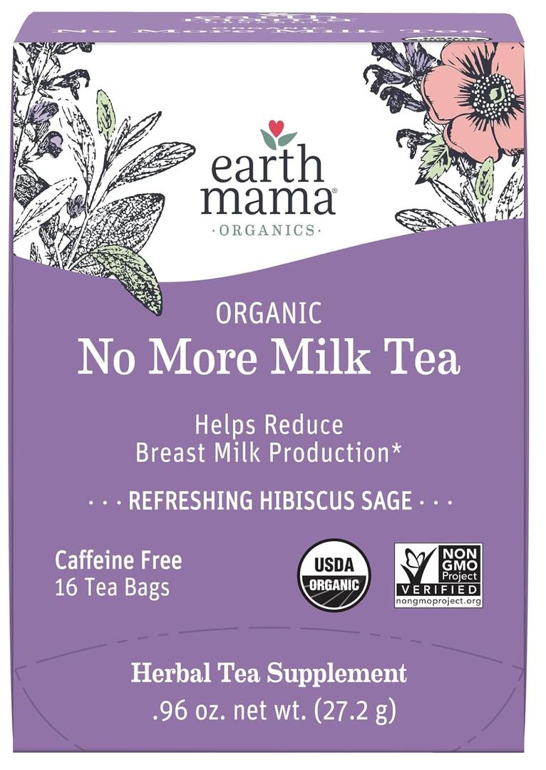 Earth Mama No More Milk Tea | Organic Herbal Tea Bags to Reduce Breast Milk Production, Stop Breastfeeding, & Wean Lactation Naturally, Postpartum Essentials, Decaf Tea With Hibiscus & Sage (16-Count) (Exp: 04/02/2028)