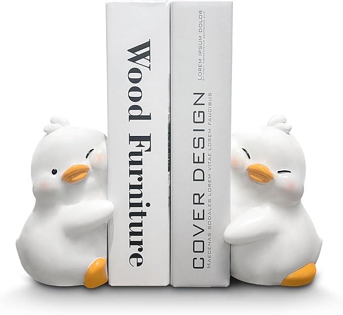 HINUGO Cute Duck Bookends Decoration, Book Ends for Heavy Books, Book Holders for Shelves in Home Office Children’s Rooms Desk Bookshelf