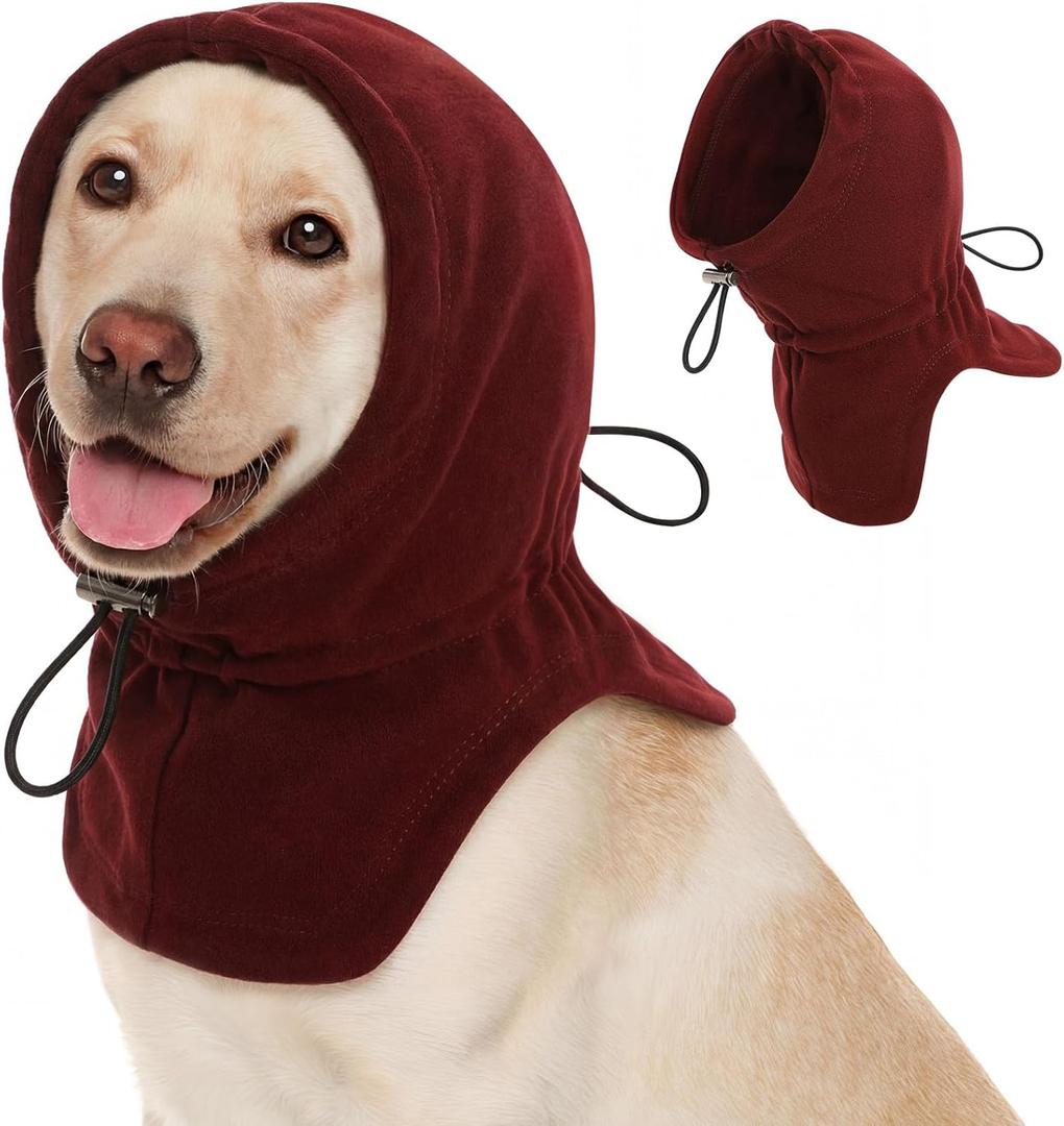 Dog Ear Warmer Covers for Noise, No Flap Ear Wrap for Dogs, Quiet Ears Dog Hoodie Anxiety Relief Dogs Hat Calming Hood Head Cover, Burgundy M