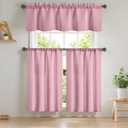 Easy Home 3 Piece Pink Blackout Window Curtain Set with Tiers and Valance Rod Pocket Thermal Privacy Curtain Tiers for Kitchen, Living Room, Bathroom Shades, W27 x L36 Inch, (Pink) (Dust Rose)