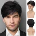 Sallcks Mens Short Black Wig Short Layered Natural Cosplay Costume Halloween Synthetic Heat Resistant Replacement Wig