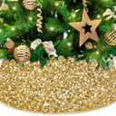 Gold Tree Collar Large Christmas Tree Skirt 28.3 Inch Christmas Tree Rings Sequin Christmas Tree Stand Collar Basket Round Base Cover Velvet Fabric for Artificial Xmas Tree Decoration