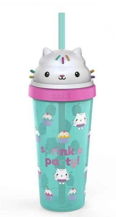 Zach! Gabby's Dollhouse 18 oz. Green Super Sipper Tumbler with Cakey Cat Design, BPA-Free Plastic