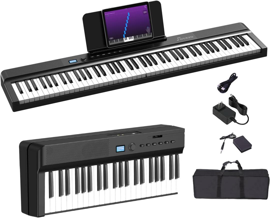 Upgraded Folding Piano Keyboard, 88 Key Full Size Semi Weighted Keyboard Support MIDI and Bluetooth, Portable Foldable Keyboard Piano with Sustain Pedal and Piano Bag, Best Gift for Beginner (88 Key Black)