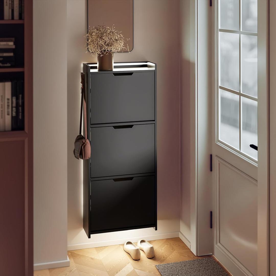SoBuy Wall Mounted Shoe Cabinet with Motion Sensor LED Light, 19.7"x7.5"x51.6"