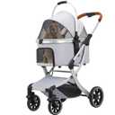 Pet Stroller for Small/Medium Dogs Cats up to 40lbs with 4 Wheels -Zipperless Entry, Easy Fold, Detachable Carrier, Large Capacity Storage Basket (Grey)