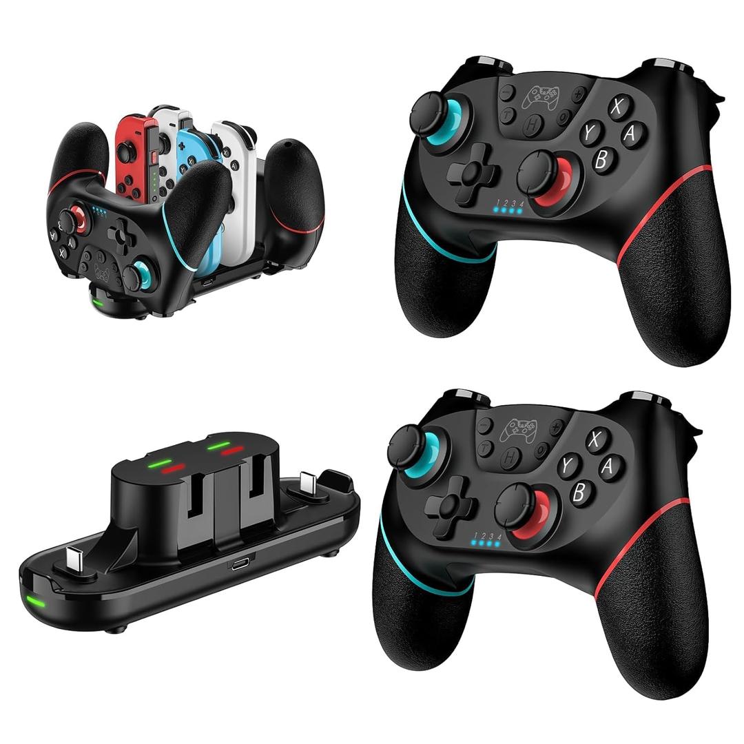 VidPPluing 2 Pack Switch Controllers with Charging Dock, Wireless Switch 2 Pro Controller for Switch 2/Switch/Lite/OLED, Game Controller with Motion Sensor/Vibration/Turbo/Wakeup/Charging Cable