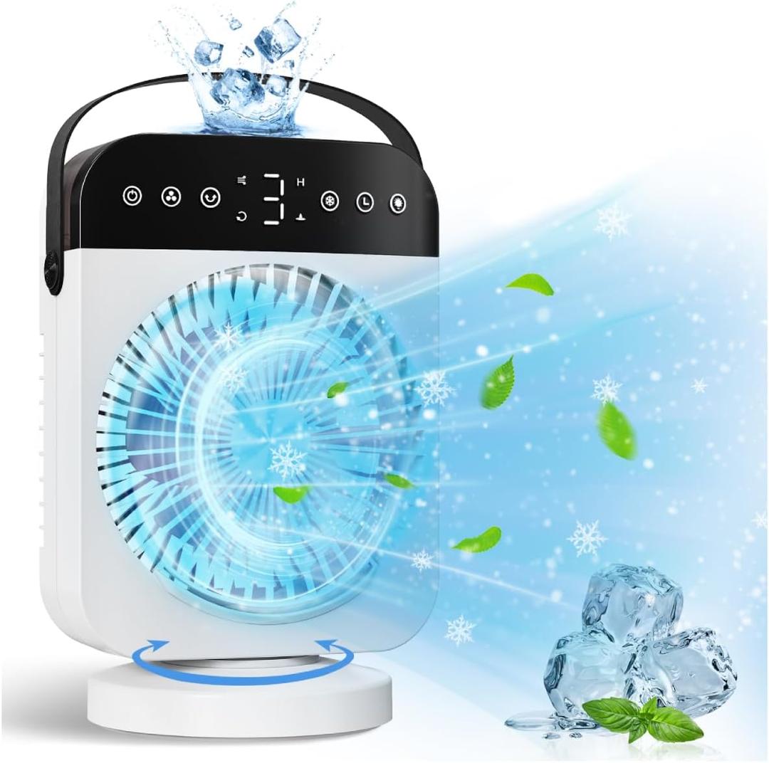 Portable Air Conditioners, Personal Mini Air Conditioner Cooling Fan with 5 Speeds, 70° Oscillation, Evaporative Air Cooler 1/2/4/8H Timer, 7 LED Night Light Portable AC Unit for Car Bedroom Office