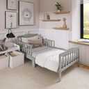 Dream On Me Classic Design Toddler Bed in Cool Grey, Low-to-Floor Wooden Bed with Safety Rails, GREENGUARD Gold & BSA Certified, Non-Toxic Finish