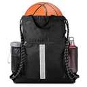 BeeGreen Drawstring Backpack Bag Sports Gym Backpack with Shoe Compartment and Two Water Bottle Holder for Men Women Large String Backpack Athletic Sackpack Workbag Black