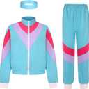 80s 90s Retro Windbreaker Set Women Workout Costume Outfit Track Suit for Women (Blue, L)