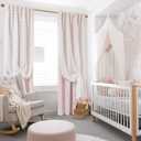 Lino Rosa Pink Blackout Curtains for Bedroom Nursery 2 Panels,Sheer White Overlay Pom Pom Floral Ruffle Cute Coquette Aesthetic Room Decor for Baby Girl Teen, 50"W x 84"L