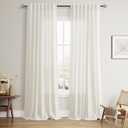 Nanspring Natural Linen Curtains 100 Inches Long for Living Room 2 Panel Set with Back Tab Modern Rustic Long Curtain Light Filtering Window Treatments Semi Sheer Drapes for Bedroom Cream W50 x L100