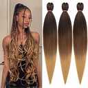 Leeven 3 Packs 30 Inch Pre-stretched Ombre Braiding Hair Professional Braid Hair Itch Free Synthetic Fiber Ombre Corchet Braids Yaki Texture Hair Extensions (1B/ 30/ 27#)