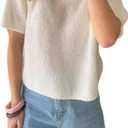 RUEWEY Women Y2k Short Sleeve Sweater Lightweight Crew Neck Pullover Knit Tee Tops Solid Color Shirt Top Blouse (S)