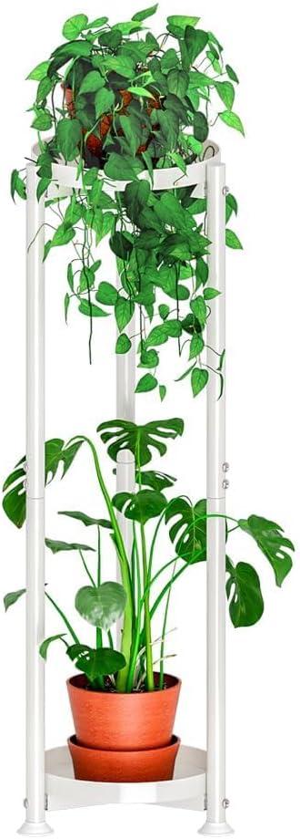YIZAUIA Plant Stand Indoor Corner Tall 2 Tier Metal Tiered Single Small Plant Stands Sturdy Shelf for Living Room Balcony Garden,White