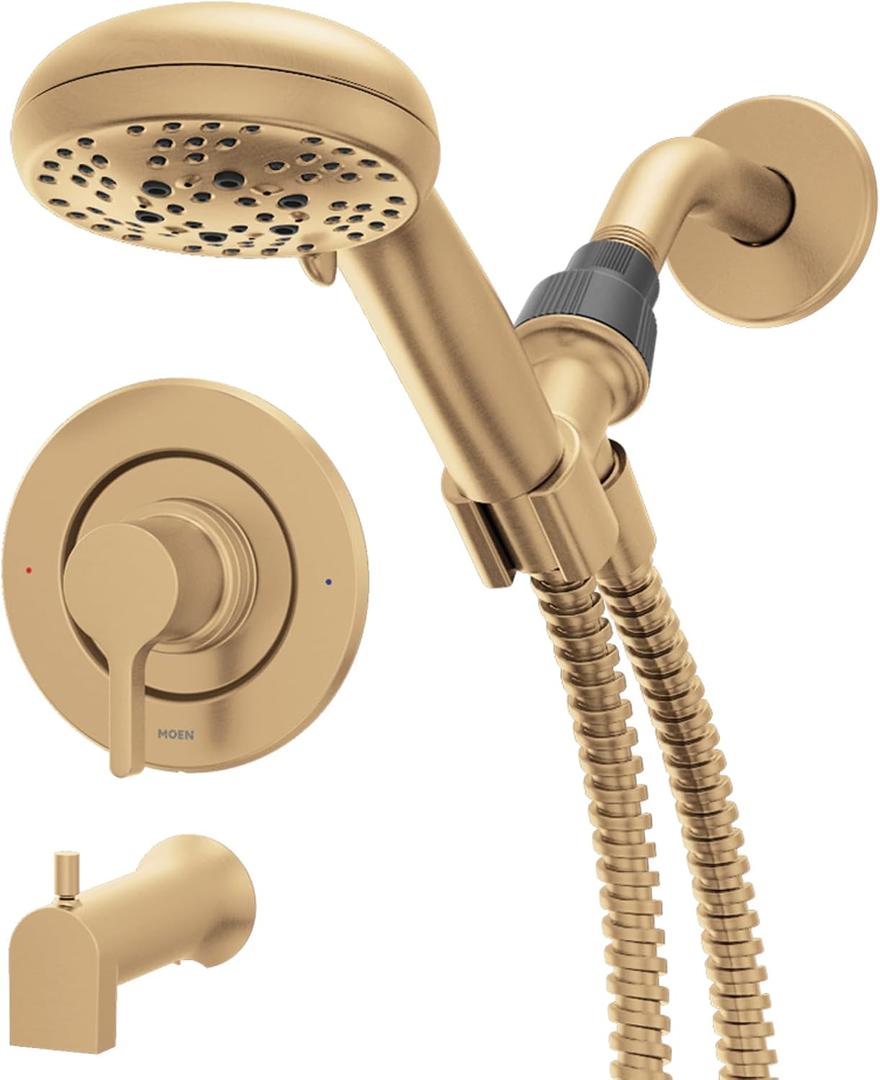 Moen Beric Bronzed Gold Single Handle Modern Tub and Shower Faucet with Handshower, Valve Included, 82775BZG