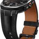 Suitisbest Genuine Leather Band Compatible with Galaxy Watch Ultra Bands 47mm - Zero-Gap Precision Fit with Designer Metal Connectors for Samsung Ultra 2026 2025 2024 - Rugged Crazy Horse Strap for Men