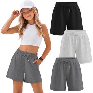 3 Pack Girls' Shorts | Summer, Drawstring, Elastic Waist, Casual, Athletic, Loose Shorts, with Pockets, Back to School