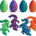 4 Pack 3D Printed Dragon in Egg - Mini 3D Eggs with Articulated Crystal Dragon Inside, Cute Fidget Toy, Birthday Gift, Desk Pet Figure, Easter Basket Essentials (4A1)