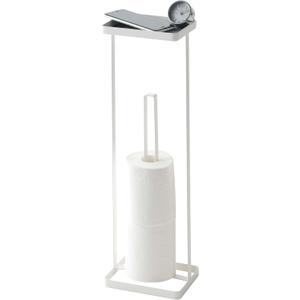 YAMAZAKI Home Tower Roll Paper Stand with Tray - Steel - Holds 3 Toilet Paper Rolls (White)